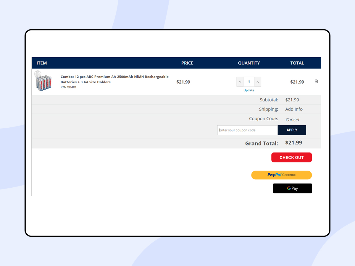 Checkout page