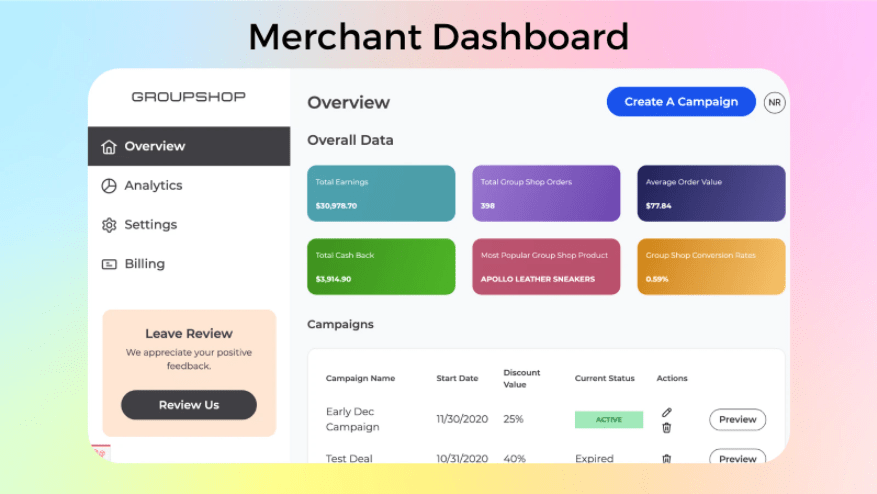 Merchant dashboard