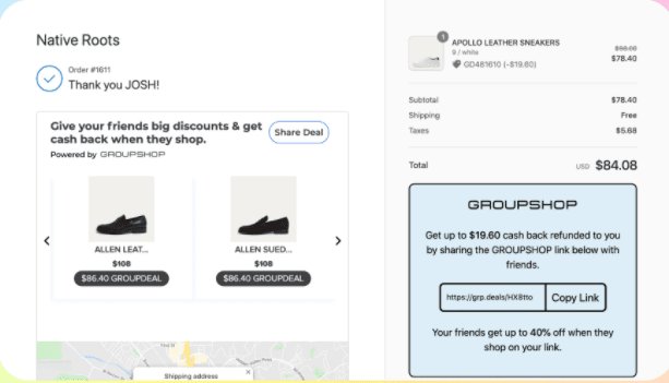 Groupshop checkout page