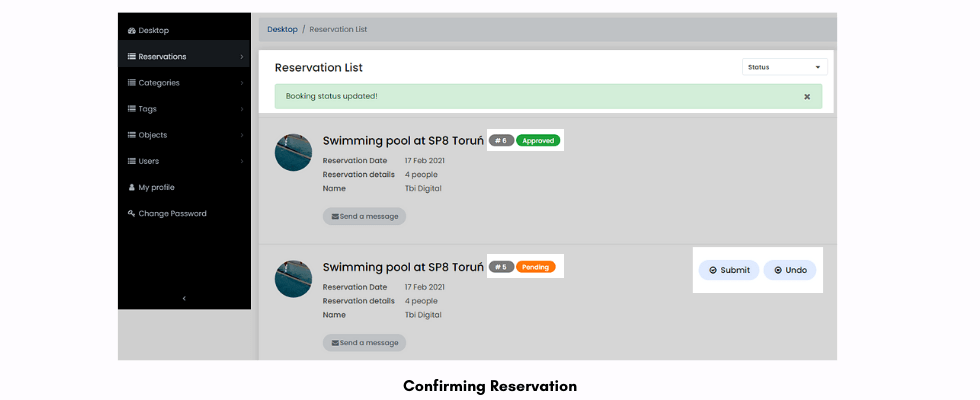 Swimming pool reservation list