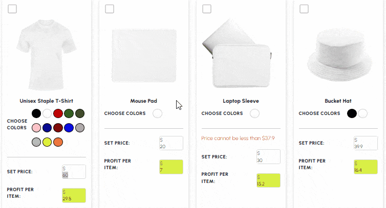 Option to set the price & Profit