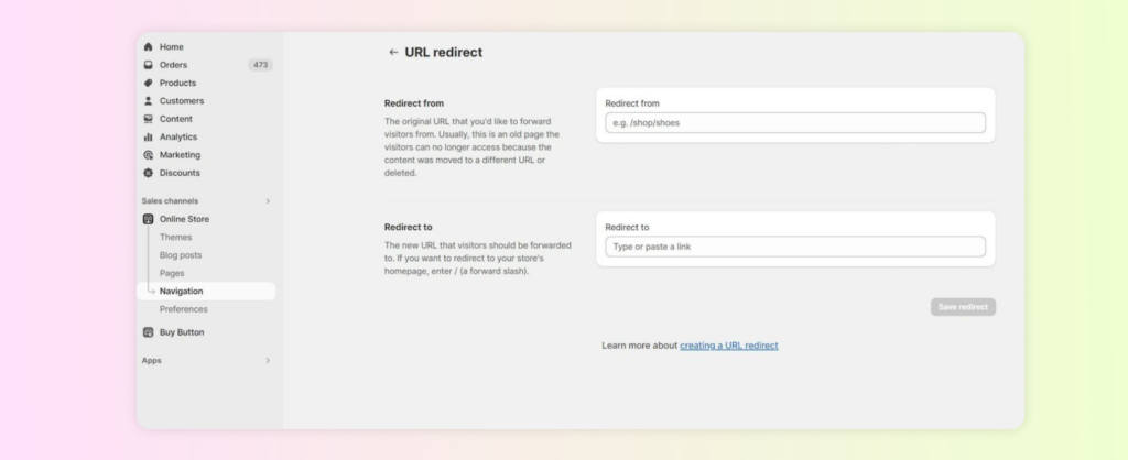 URL Redirection in Shopify