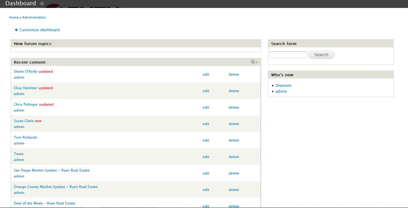 Customize dashboard by editing and deleting admin information.