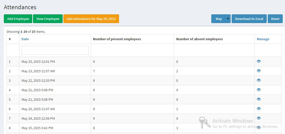 manage daily attendance of employees/users