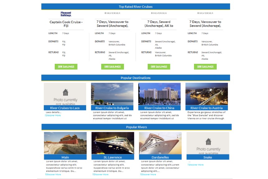 travel portal user interface