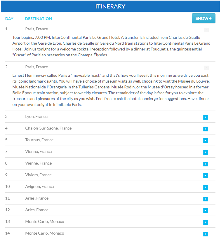 travel portal itinerary details