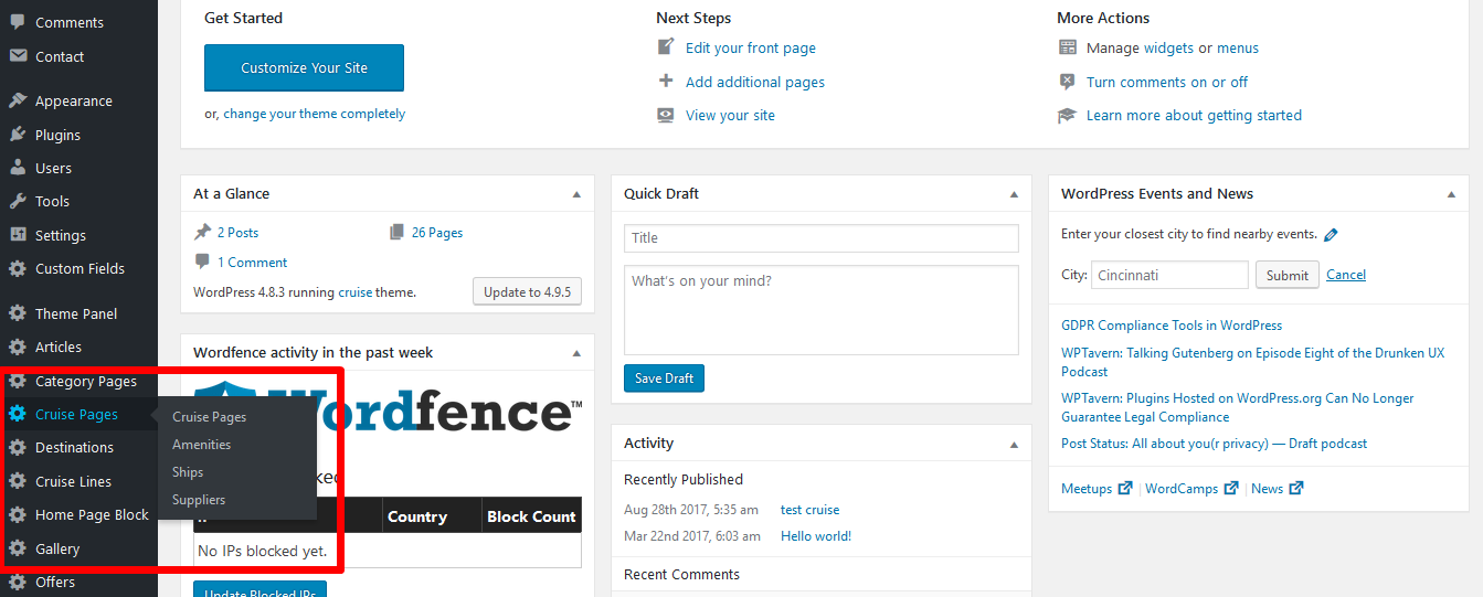 travel portal wordpress admin