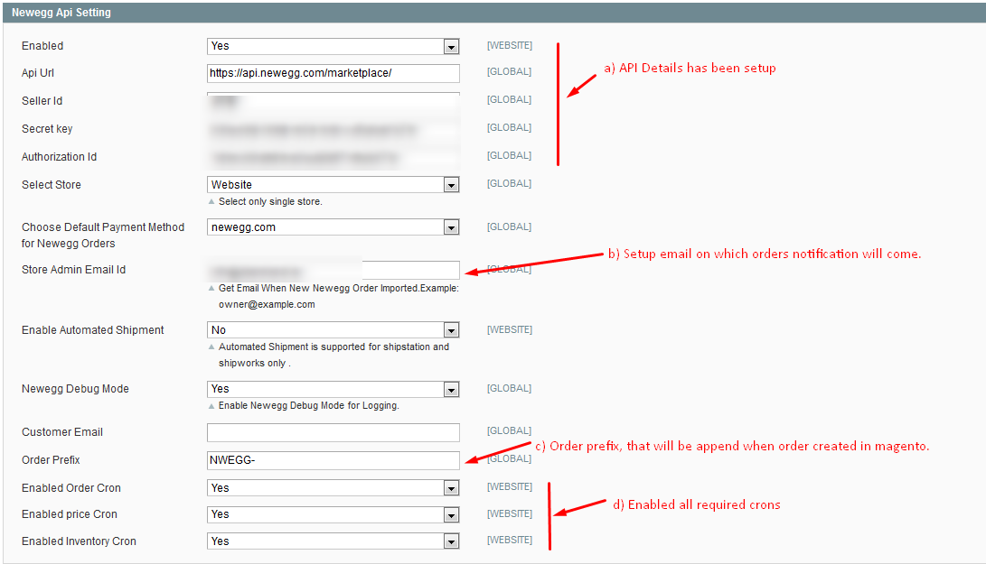 Newegg extension configuration