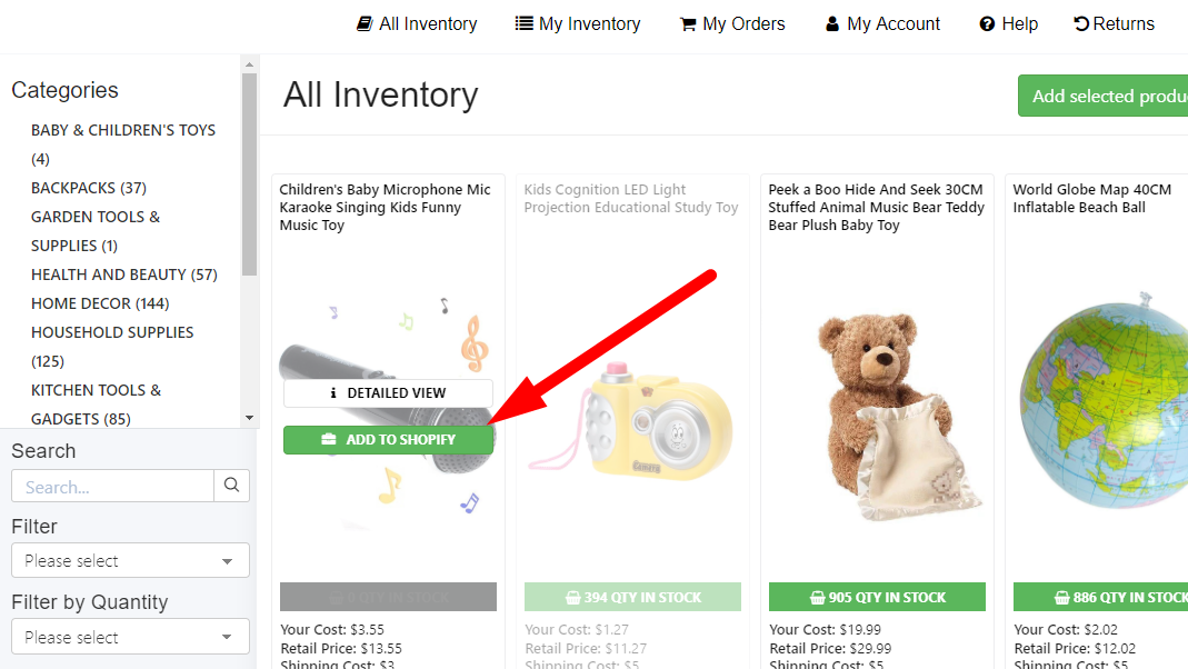 Shopify Dropship App-Inventory
