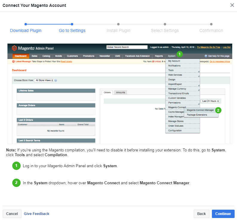 Connect to Magento account