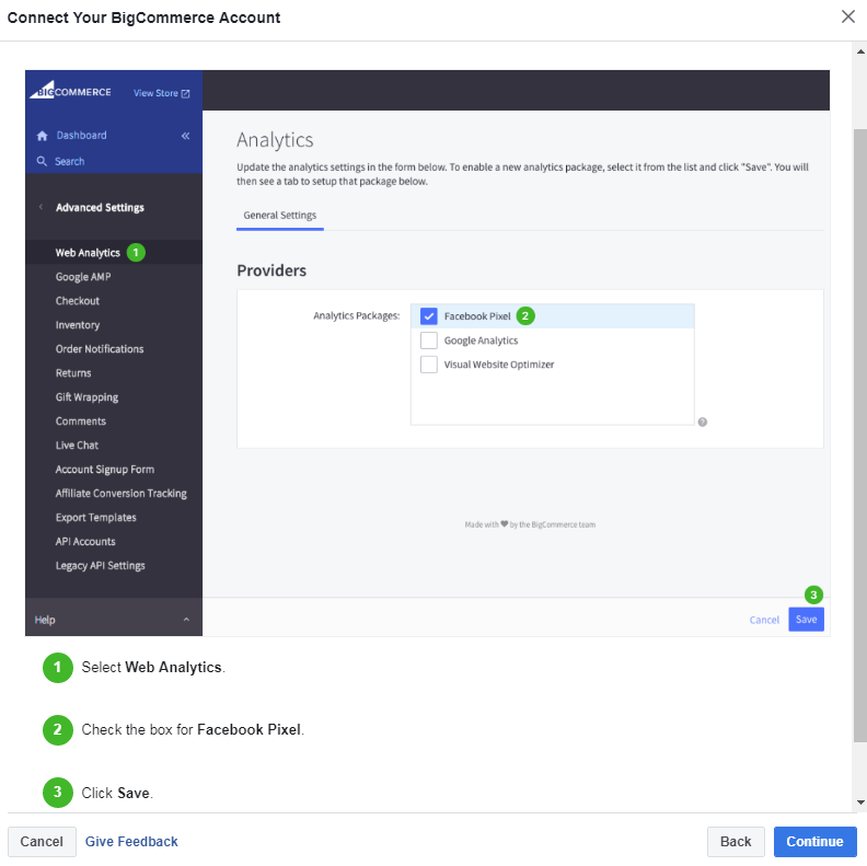 Connecting BigCommerce with Facebook step 2