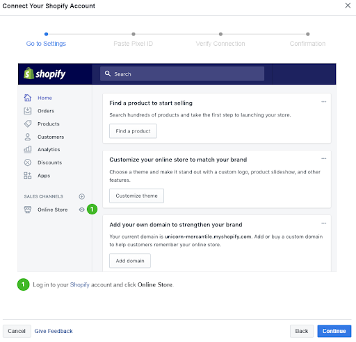Connecting Facebook Pixel with Shopify step 1