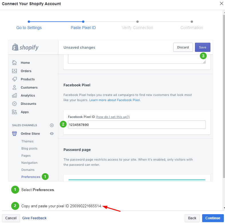 Connecting Facebook Pixel with Shopify step 2