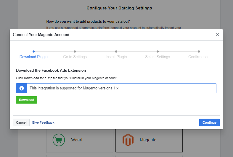 Download facebook ads extension for Magento 1x