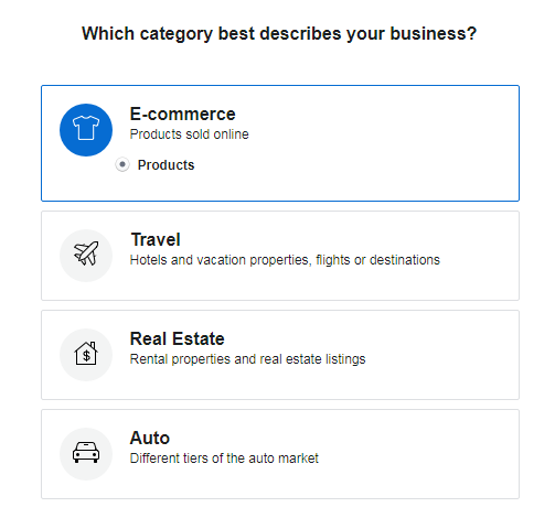 choose business category to create catalog