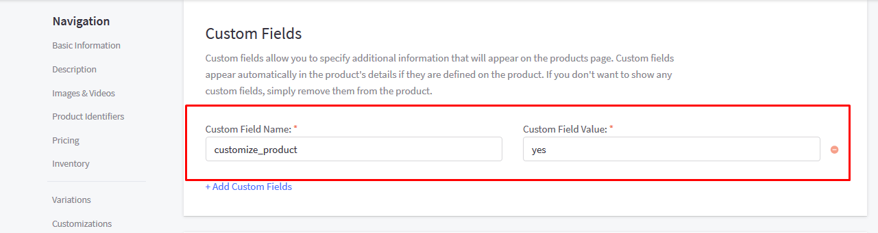 Customization for specific products