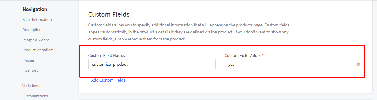 Customization for specific products Customization for specific products
