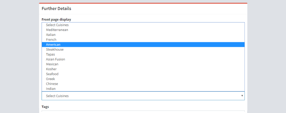 adding cuisines to restaurant reservation app