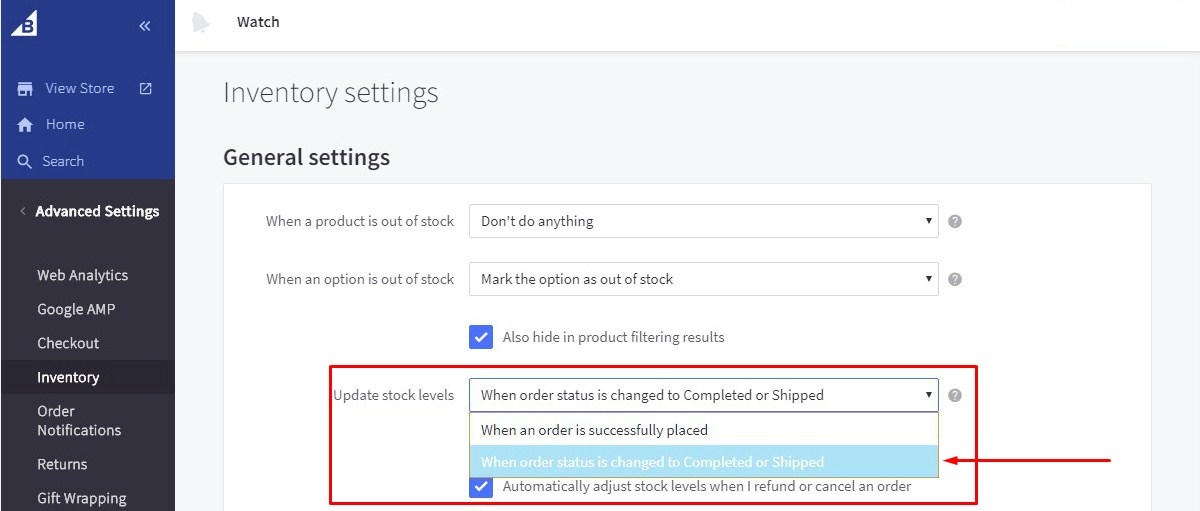 Synchronize the stock levels in BigCommerce with weclapp