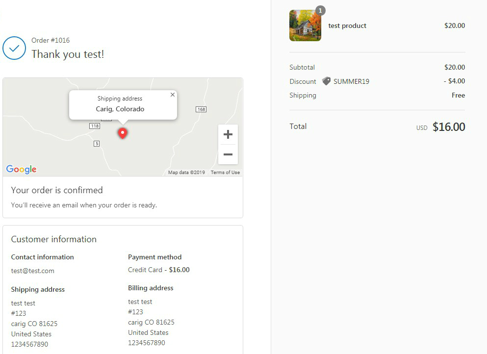 Order Confirmation Page