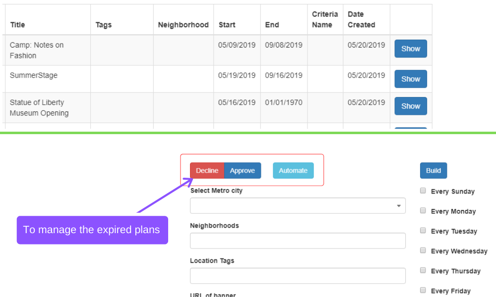 To manage the expired plans