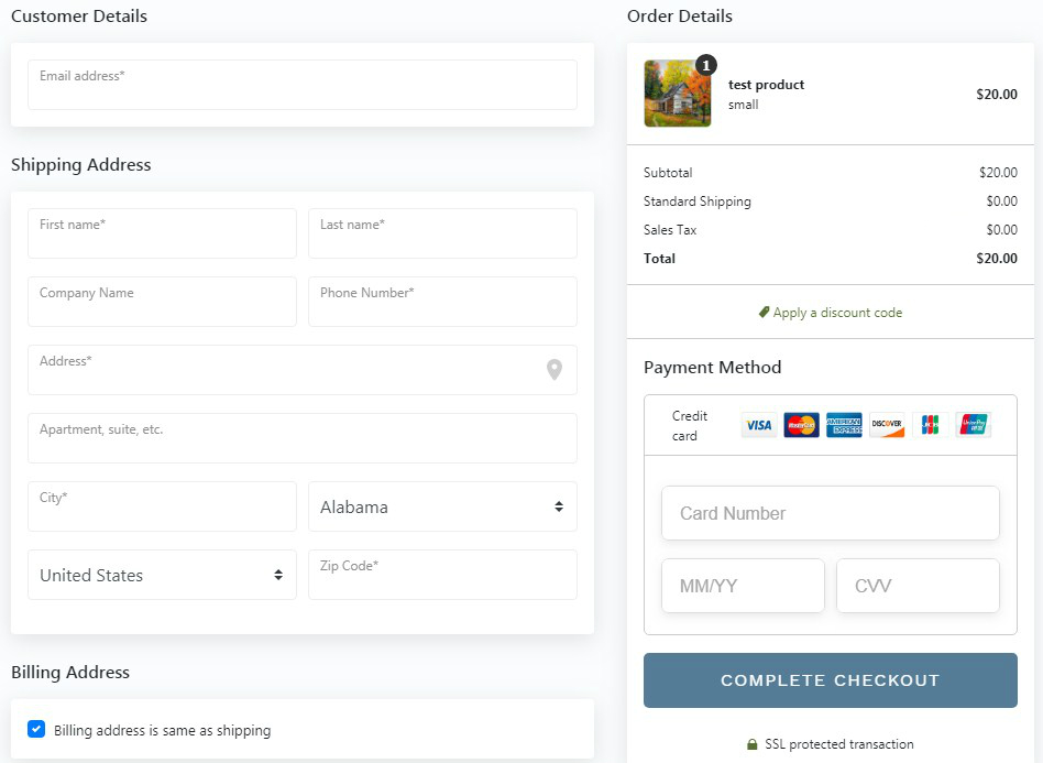 custom Square checkout page