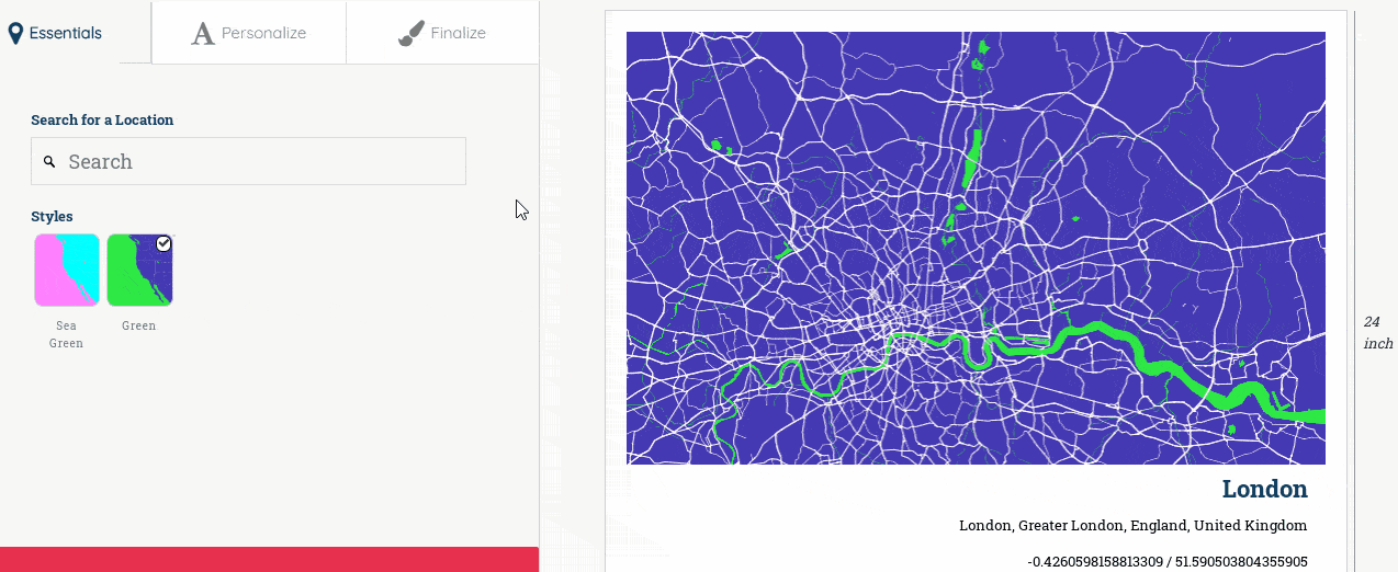 Select any location for custom map printing