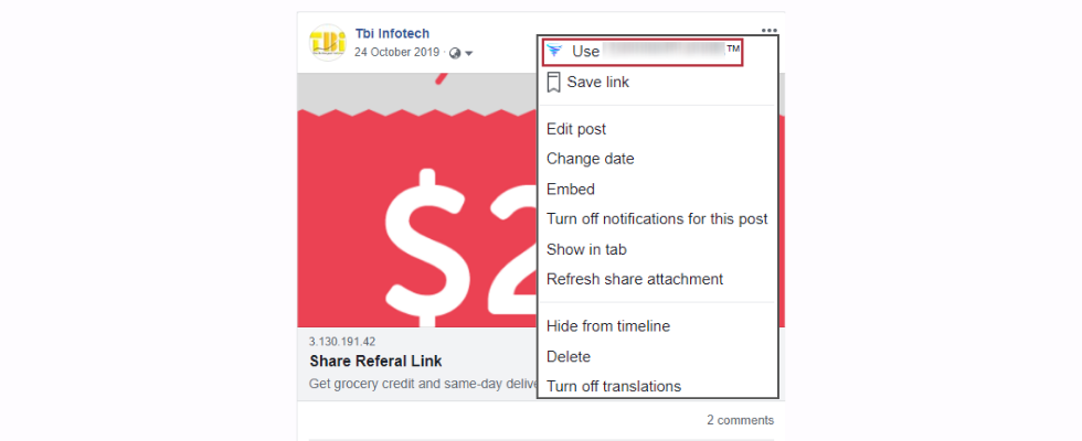 Adding option to the Facebook post