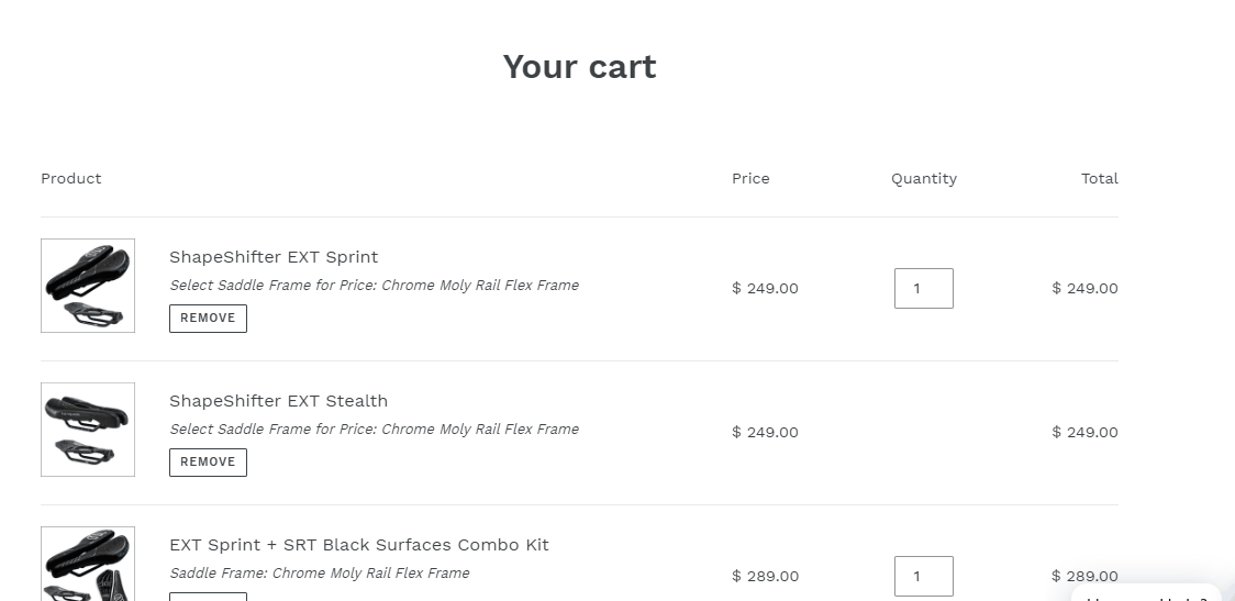 Custom Cart page Custom Cart page