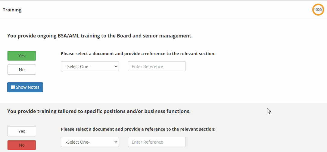 Training module in bank compliance software