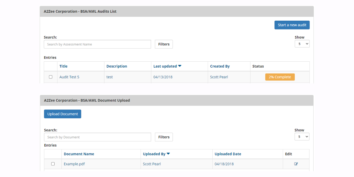 Main dashboard of compliance management software