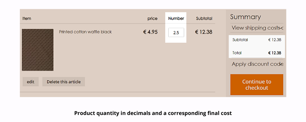 Product quantity in decimals