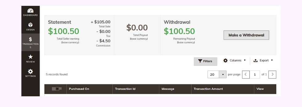 Earning management on Multi-vendor Marketplace