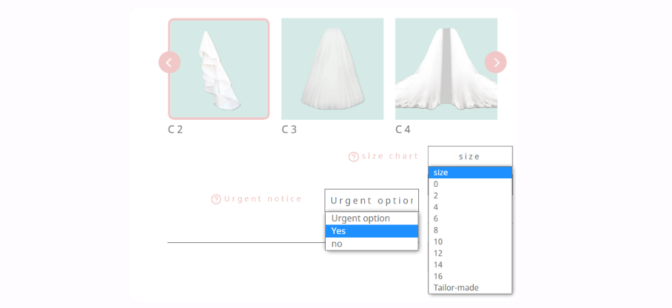 Added options for Wedding Dress Customizer