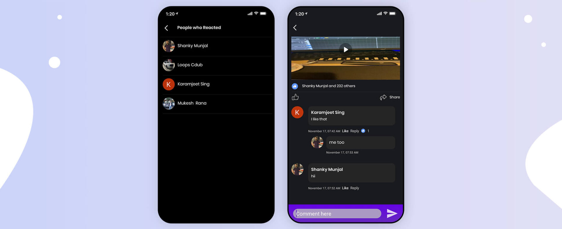 Likes and Comments on Private Social Media App