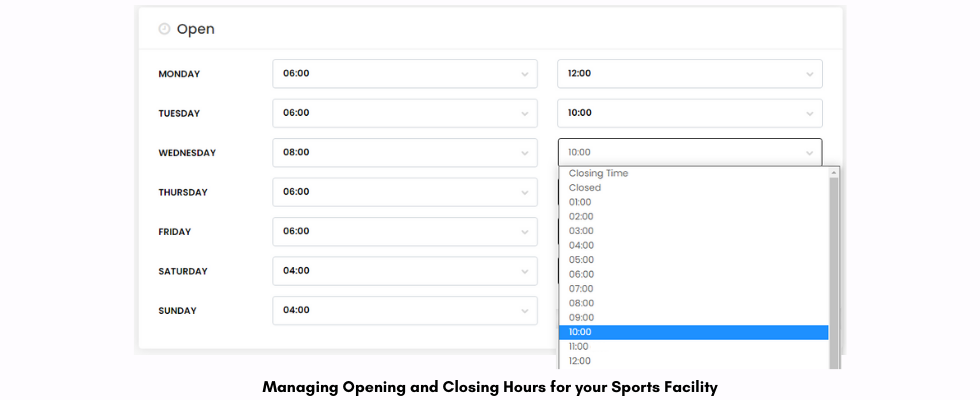Managing Opening and Closing Hours for your Sports Facility