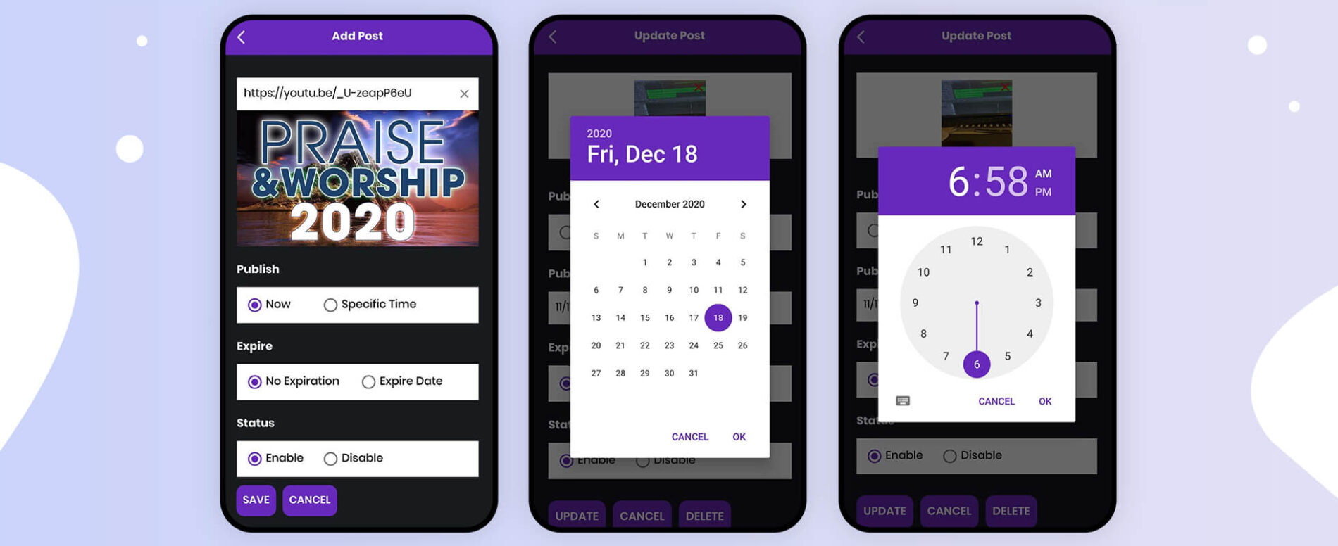 Post Scheduling on private church social app