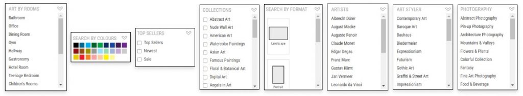 Various filters for shopping paintings