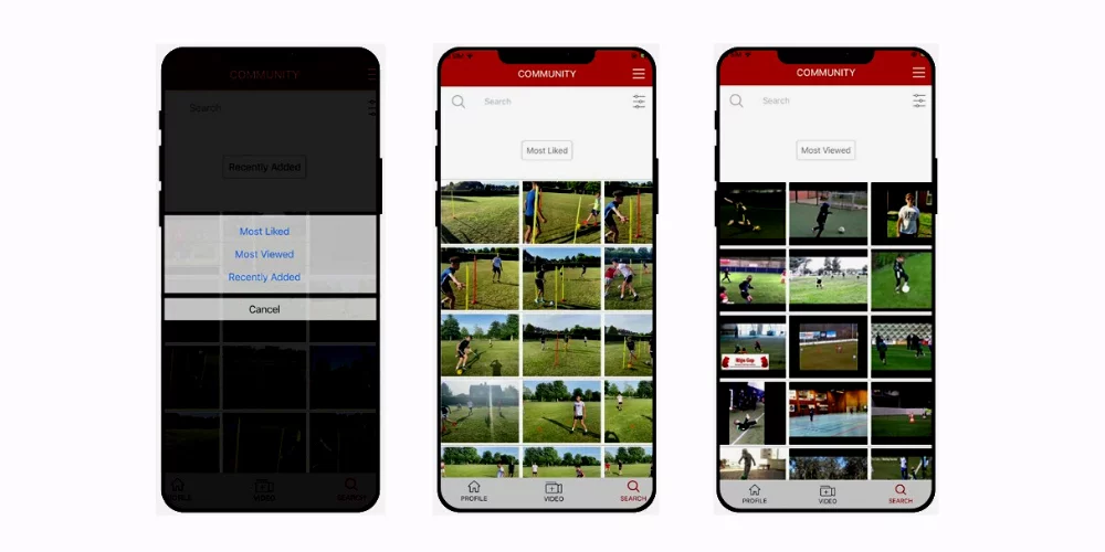 Sorting videos in the Sports Community Mobile app