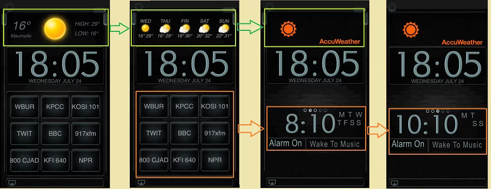 front screen radio alarm app