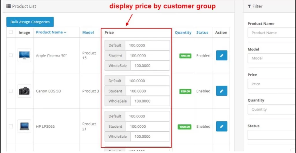 Add price group to the specific product