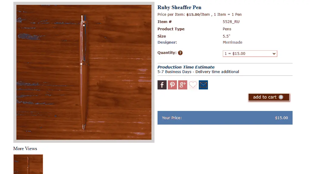 Price dropdown on the product page