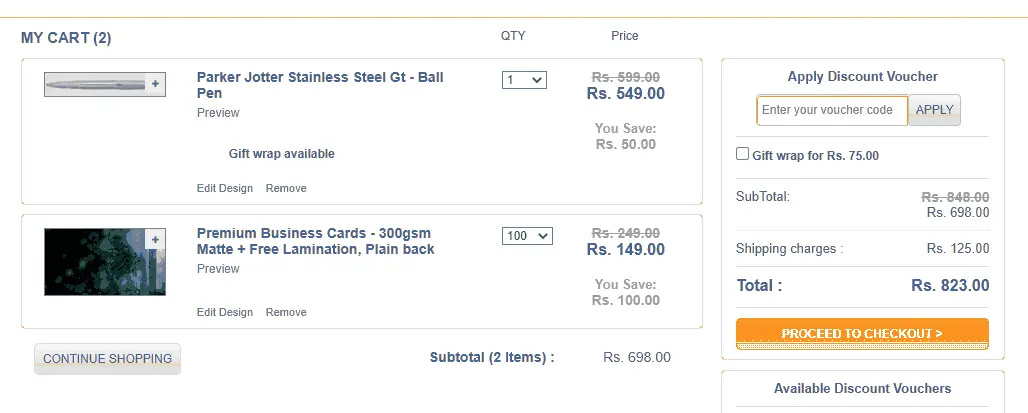 Edit quantity in shopping cart